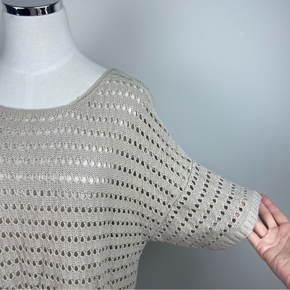 Rock & Republic Tan Brown Crochet Knit Short Sleeve Linen Blend Top Small Women - Picture 3 of 5